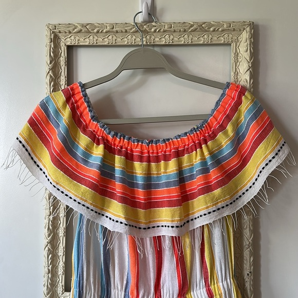 LEMLEM | Anthropologie Beach Dress in Stripes Lemon Zest High Low Off Shoulders - Picture 3 of 12